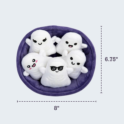Emotional Support Ghosts by Relatable, Cuddly Plush Collectibles and Cute Stuffed Animals, Spooky Halloween Ghost Plushies and Fun Trick or Treat Toys, Includes 5 Plushies with Carrying Basket