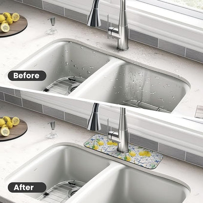 Lemon Mexican Blue Tilt Kitchen Sink Splash Guard Faucet Mat 1 Pcs, Absorbent