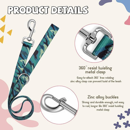 Print Patterned Dog Collar Leash Set, Adjusted Quick-Release Plastic Buckles and Heavy-Duty Steel D-Ring Nylon Collar Leash Set Strong Durable, Green Camo,M