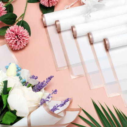 Fainne 40 Pcs Mothers Day Flower Bouquet Wrapping Papers Waterproof Floral Wrapping Paper with Gold Edge Florist Floral Bouquet for DIY Florist Supplies, 22.8 x 22.8 in(White)