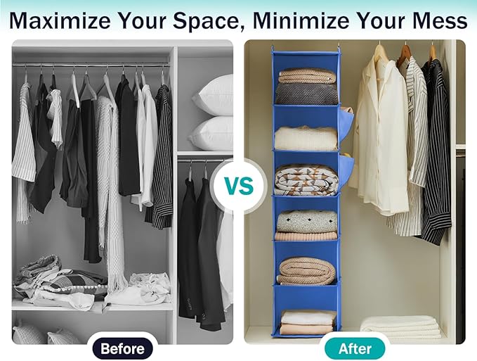 YOUDENOVA Hanging Closet Organizer, 6-Shelf Closet Hanging Storage Shelves