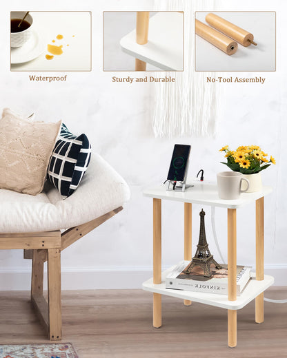 FORAOFUR End Table with Charging Station, End Tables with USB Ports and Outlets, Small Side Table for Living Room, Bedroom & Office, Two-Tier Narrow Side Table, Easy Assembly