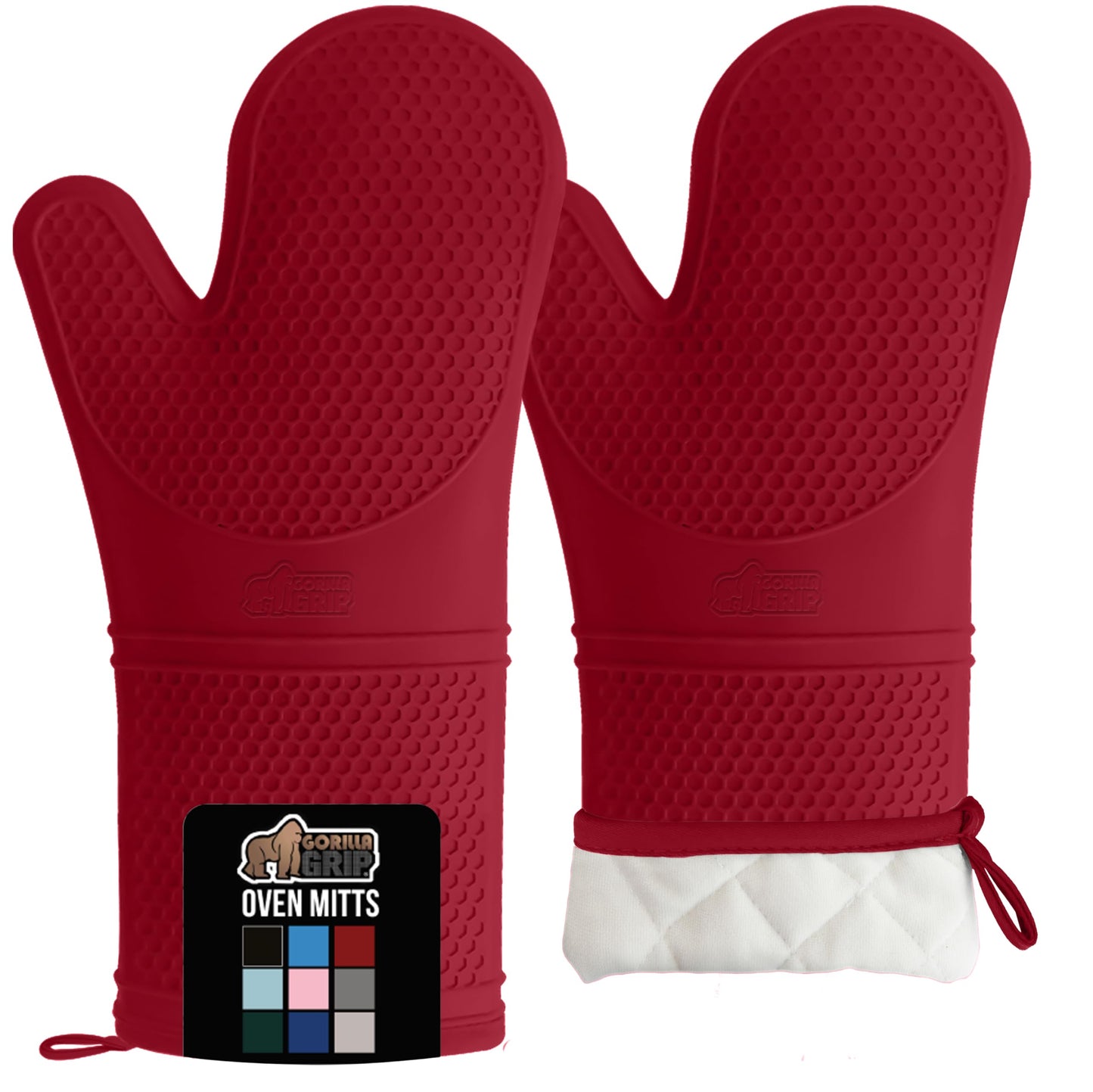 GORILLA GRIP BPA-Free Soft Silicone Oven Mitts and Pot Holders Sets, Heat Resistant Waterproof Cooking Gloves, Thick Cotton Lining, Flexible Gripping for Baking Grilling, Kitchen Trivets, Turquoise