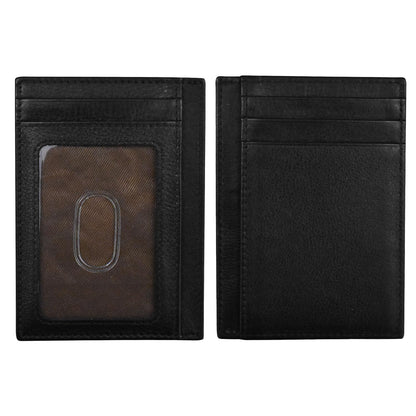 ili New York Genuine Leather Slim RFID Card Holder for Men - 7 Slots, Clear ID Window with Thumb Slide, Compact 4.5" x 3", Minimalist Credit Card Holder for Front or Back Pocket - Black