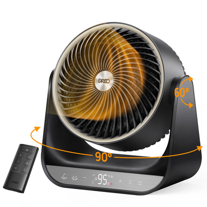 DREO Whole Room Heater 714, 60° Vertical & 90° Horizontal 3D Oscillating Heating, 12 ft/s Long-Range Circulator, 3 Heat & 3 Fan Settings, Space Heaters for Indoor Use, Bedroom, Office, Black
