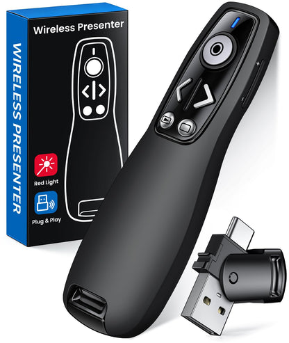 Presentation Clicker Wireless Presenter Remote for PowerPoint, Powerpoint Clicker with Volume Control PowerPoint Slide Advancer for Mac, Computer, Laptop