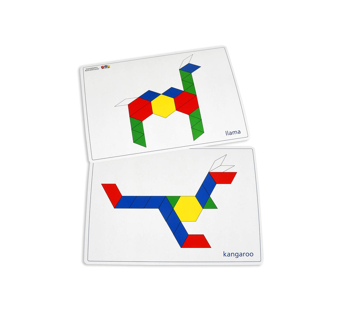 LEARNING ADVANTAGE Pattern Block Cards - Set of 20 Double-Sided Cards - Early Geometry for Kids - Teach Creativity, Sequencing and Patterning