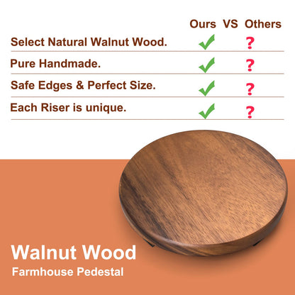 kulusion Walnut Wood Pedestal Stand, 9.06" Round Wood Riser for Kitchen Counter, Farmhouse Soap Tray Wooden Display Riser for Decor, Plant, Bottle, Cake Stand