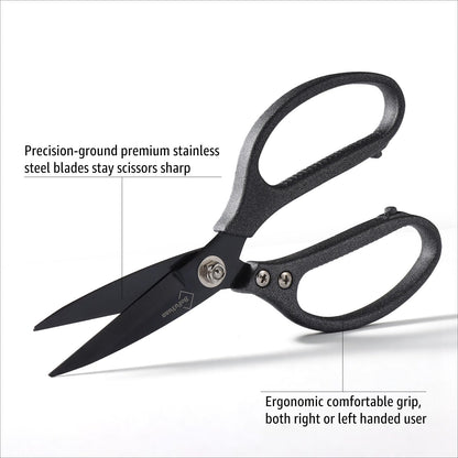 BoFuYuan Heavy Duty All Purpose Scissors, Stainless Steel Blades, Frosted Gray Comfort Grip Handle, 8.5 Inch Professional Multipurpose Utility Sharp Shears for Kitchen, Garden, Office, Craft, Sewing