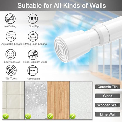 AIZESI Spring Tension Rods Adjustable Tension Curtain Rod Small Tension Rod No Drilling Expandable Spring Loaded Curtain Tension Rod（White,18" to 28"-4Pcs)
