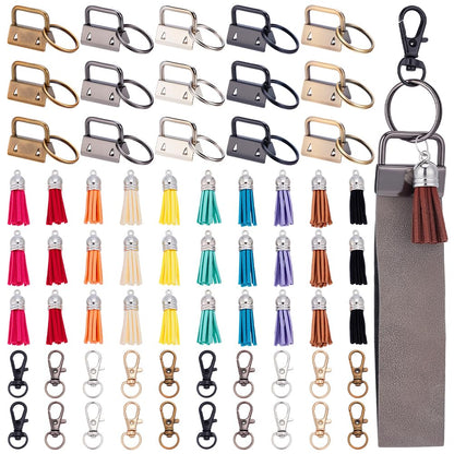 SOFPLATE 75Pcs 6 Colors 1 Inch Key Fob Hardware Kit Lanyard Hardware Set with Keyrings 25 Tassel Charms 25 Swivel Snap Hooks Wristlet Keychain Kit for Key Chain Making DIY Crafts Accessories Supplies