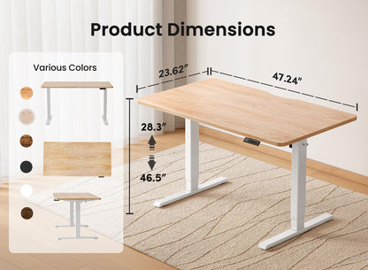 BANTI 48 × 24 Inches Standing Desk, Ergonomic, Electric Height Adjustable, Sit and Stand Up, Computer Office Desk with Splice Board, White Frame/Maple Top