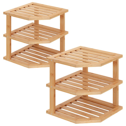 VERTORGAN 3 Tier Bamboo Corner Shelf(2 Pack),Plate Organizer,Dish Drying Rack,Kitchen Spice Rack for Countertop and Cabinet