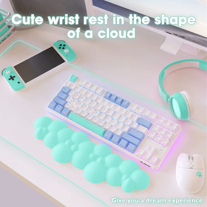 MANBASNAKE Keyboard Cloud Wrist Rest,PU High Density Memory Foam with Non-Slip Base for Typing Pain Relief,Ergonomic Keyboard Pad with Wrist Support for Home Office/Computer/Laptop/Gaming/Mac-Sky Blue