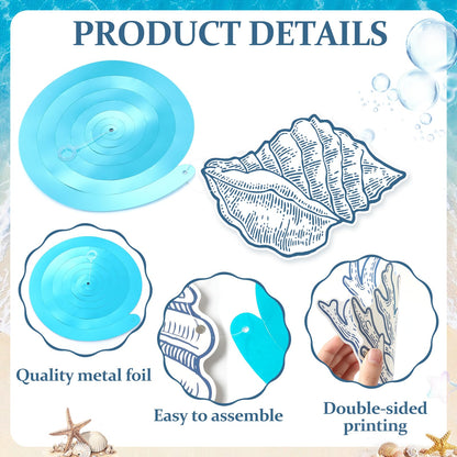 60PCS Blue Bow Starfish Seashell Hanging Swirls Beach Party Decoration Coastal Hanging Streamers for Summer Mermaid Birthday Under the Sea Party Bachelorette Wedding Favors