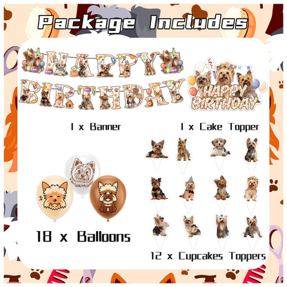 Yorkshire Terrier Birthday Party Decorations Yorkie Party Supplies Kit with Banner, Cake Topper, Cupcake Topper, Balloons for Yorkshire Terrier Decoration Dogs Party