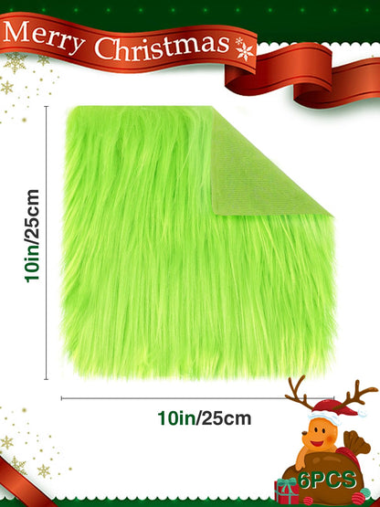 6 Pcs Green Faux Fur Fabric- 10"×10" Shaggy Fur Square Patches, Fluffy Warm Plush Fur Cuts for DIY Crafts Sewing Costume Rugs Pillows Cushion Pad Chair Cover Christmas Gnomes Decors