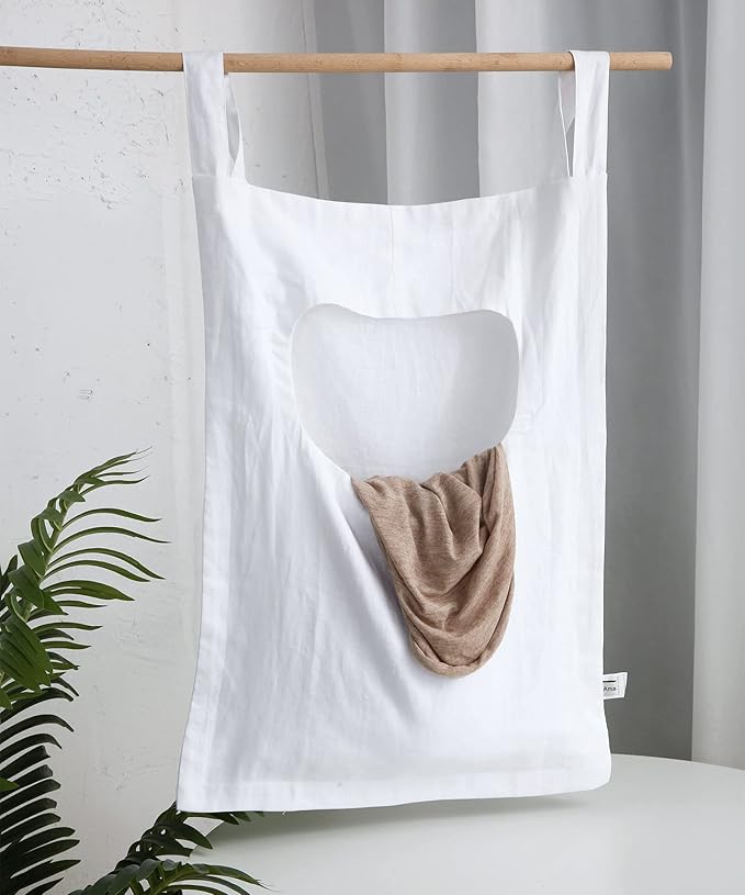 Amazhiyu 100% Linen Door Hanging Laundry Hamper Bag, 19x27 Inches