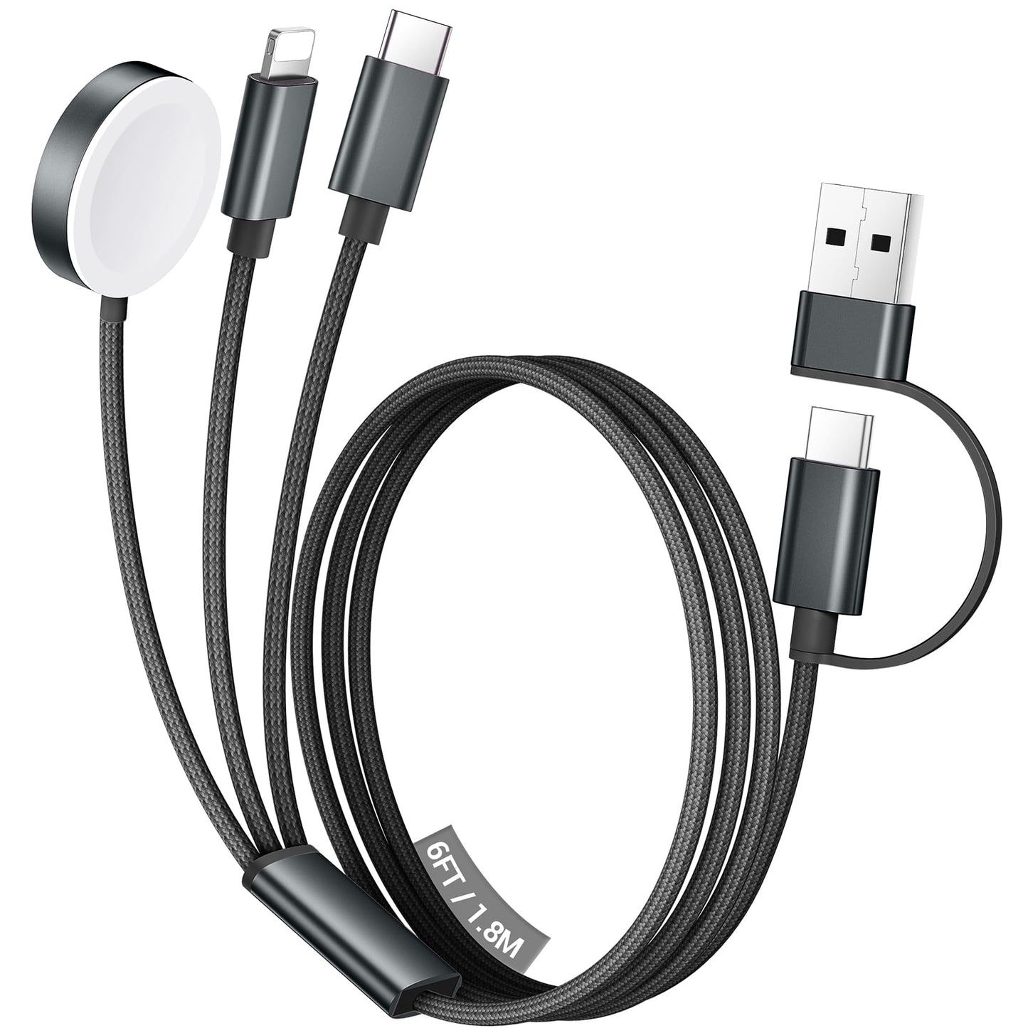 Temdan for Travel Vacation Essentials,3 in 2 USB C Cable for Apple Watch Charger/iPhone 17 Charger/Lightning,Multi Charging Cable Cord,Camping Essentials,Designed for iWatch &iPhone 16-12-5FT Purple