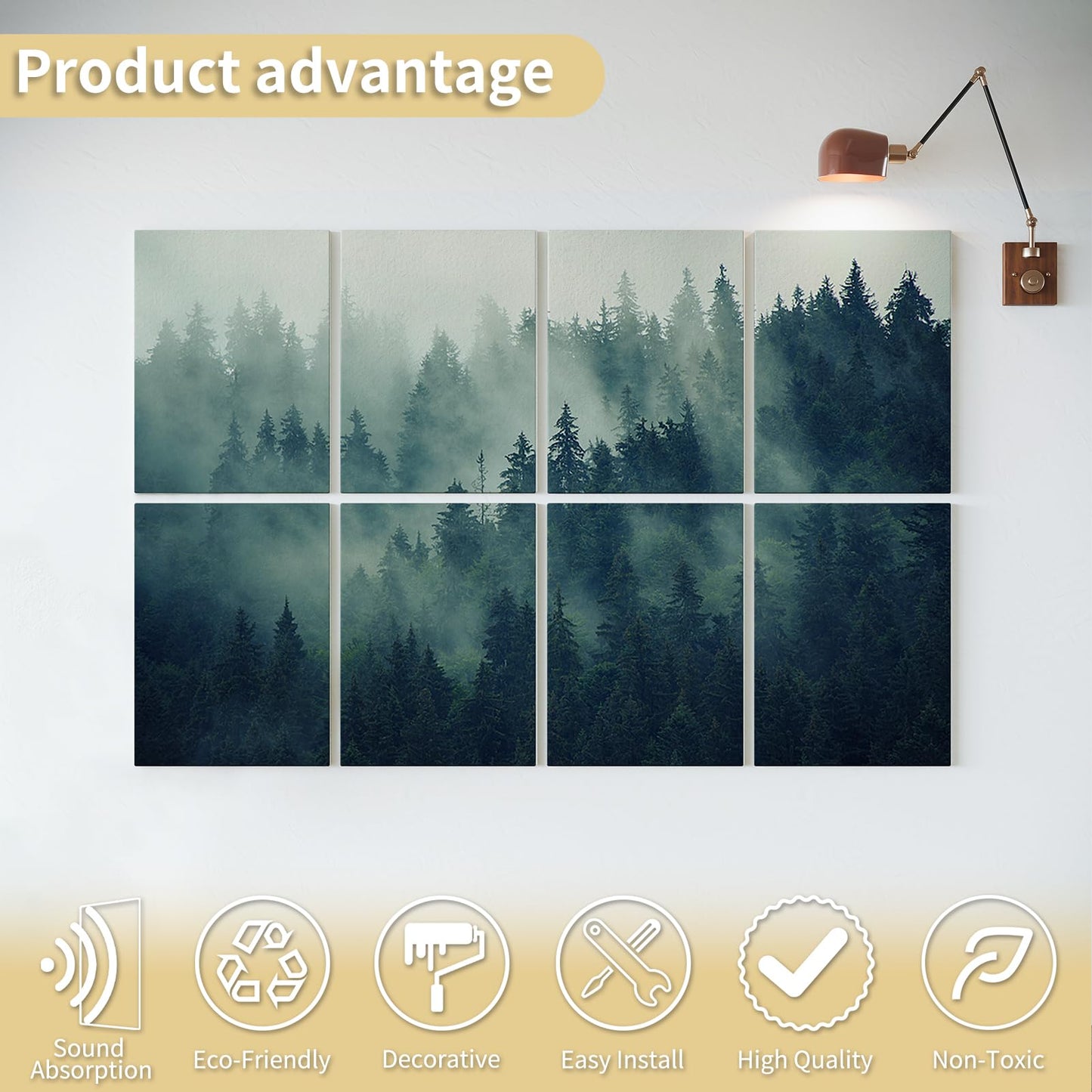 Art3d Soundproof Wall Panels 48"x32", 8-Pack Acoustic Wall Art Panels, Sound Absorbing Decorative Wall Panels for Living Room, Bedroom, Kitchen, Studio, Polyester UV Print