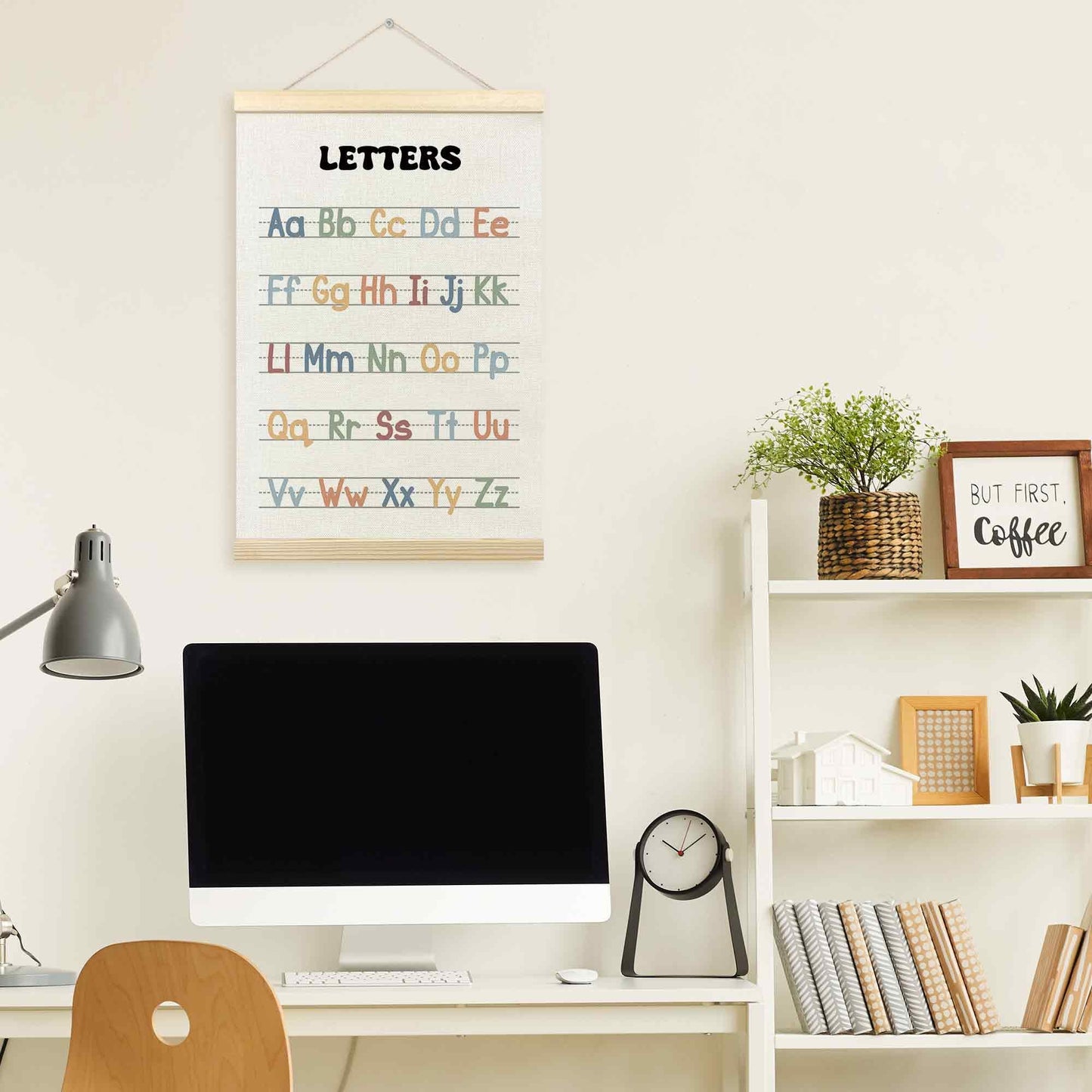 TLESKE Boho Classroom Alphabet ABC Chart Poster Hanger Frame, Homeschool Hanging Wall Art Decor for Toddler Kids Room Nursery Playroom, Preschool Prek Learning Educational Poster Print Banner, 16x24