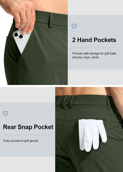 Pudolla Men's Golf Pants Work Dress Comfy Pants Casual Slacks Trousers with Pockets(Army Green 28Wx30L)