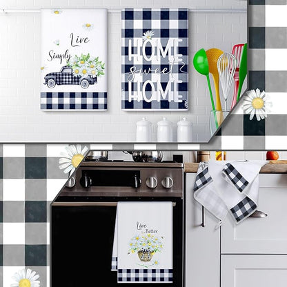 Geyoga 6 Pcs Spring Floral Kitchen Towels Flamingo Dish Hand Towels Sunflower