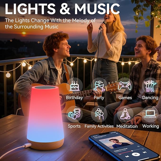 Auxmir Smart Night Light, Dimmable Nursery Table Lamp for Baby Work with App/Voice Control, LED Lamp with Music Sync and 100+ Scene Modes, Bedside Timer Lamp for Bedroom Living Room Sleep Aid(Corded)