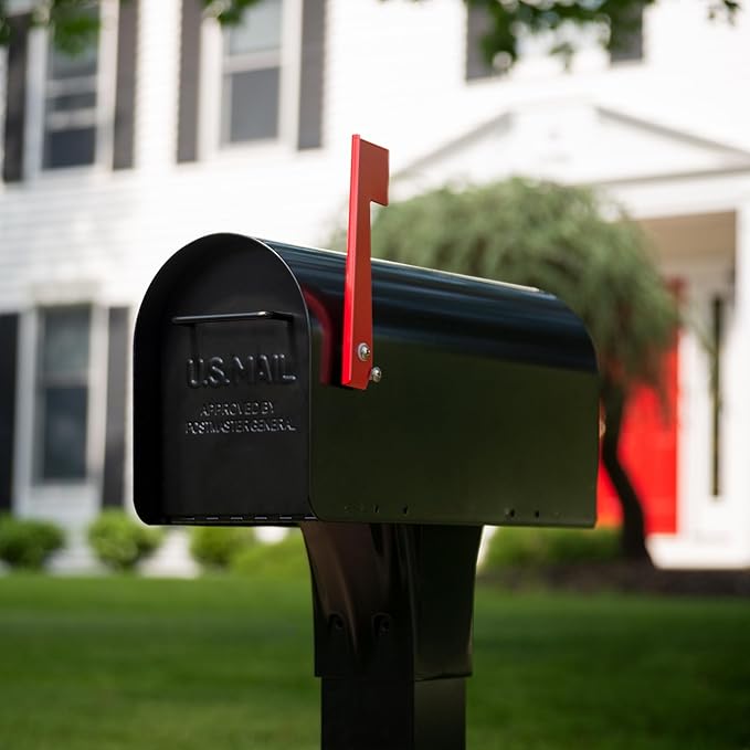 Architectural MAILBOXES Ironside Large Capacity Galvanized Steel black, Post-Mount Mailbox, MB801BAM, Metal, Black | Galvanized steel build for outside with rust-resistant powder-coat finish and a magnetic door closure. USPS approved.
