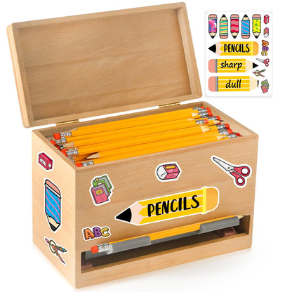 Aigybobo Pencil Dispenser for Classroom, Wooden Pencil Holder for Desk, Teacher Must Haves for Organization and Storage, Pencils Straw Dispenser for Classroom Office Kitchen Restaurant