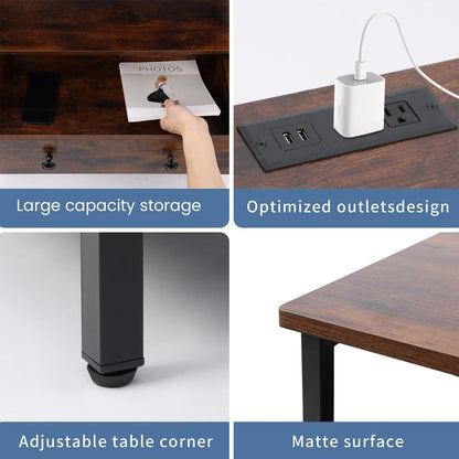 Edbuosy 3 Wooden Drawers Night Stand, 27 Inch Wide Nightstand with Charging Station and Adjustable Drawers, Small Dresser for Closet, Bedside Table for Living Room/Bedroom/Office, Retro Brown
