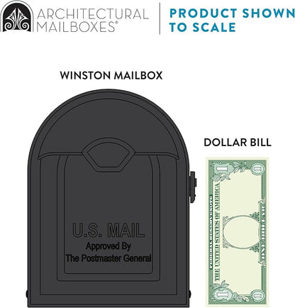 Architectural Mailboxes 8830B-10 Winston Nickel Flag Post Mount Mailbox, Medium, Black | Galvanized steel build for outside with weather-resistant build and rust-resistant powder-coat finish. USPS approved.
