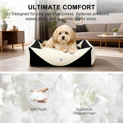 Cotton Canvas Dog Bed, Cute Dog Beds for Small Dogs, Puppy Bed with Washable Removable Cover, Durable 290 GSM Cotton Anti-Chewing Pet Bed with Anti-Slip Bottom (24"x20"x8", Black&White)