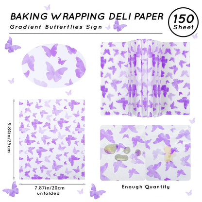150 Pcs Wax Paper Sheets 7.8 x 9.8 Inche for Food Butterfly Deli Baking Wrapping Wax Paper Sheets Greaseproof Picnic Wrap Tissue for Hamburger Basket Sandwich Holiday Birthday Party Dessert(Purple)