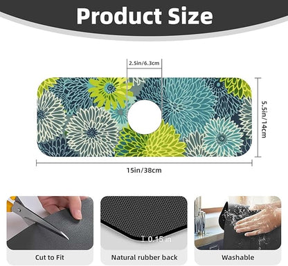 Kitchen Faucet Mat 15 x 5.5 Inch Abstract retro flower Faucet Draining Mat