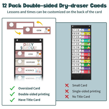 Monthly Calendar Pocket Chart for Classroom, Printed Days of The Week with Cards, Learning for Home or Kindergarten, Teacher Must Have Supplies That Fits Any School Décor (Black Calendar+Daily Schedule)