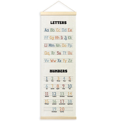 TLESKE Alphabet Number Chart Classroom Wall Art Poster, ABC Letters Education Wall Decor Hanging Poster with Hanger Frame for Classroom Homeschool, Toddlers Kids Room Prints Picture Banner, 12x35