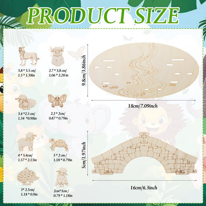 DoubleFill 12 Set 2026 Vbs Crafts for Classroom DIY Emerald Cross Themed Craft Kits Farmhouse Animals Wooden Cutouts Kit Country Animal Multi-Layer Crafts for Sunday School Church Bible Decor