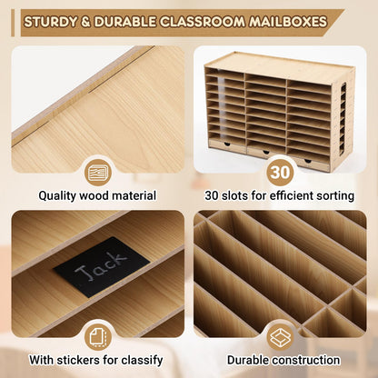 Colingmill Classroom Mailboxes Wooden Teacher Student Mailboxes for Classroom Literature Paper Organizer Compartments with Drawers, Sturdy Ease Setup for Home Office School(30 Slots)