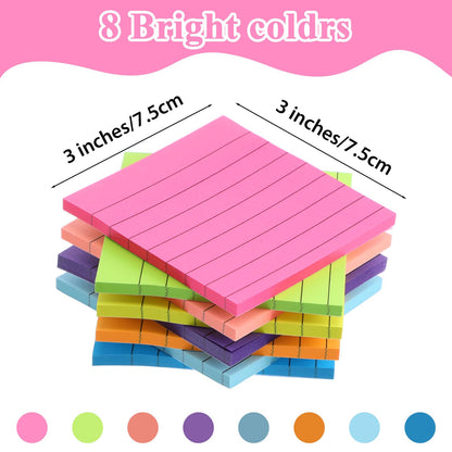 72 Pack Lined Sticky Notes 3x3 in Bright Ruled Post Stickies Colorful Super Sticking Ruled Stickies Multi Colors Sticky Notes with Lines Self-Stick Note Pads Bright Colors for School Office Meeting