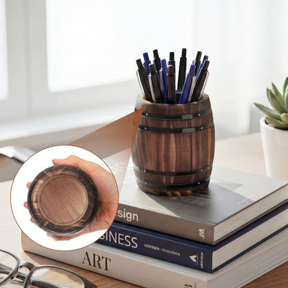 ForraFun Wine Barrel Pen & Pencil Holders Accessories Wooden Desktop Pencil Holder Containers Farmhouse Stationery Organizer Stand for Office Table Desk Accessory (2 Pcs)