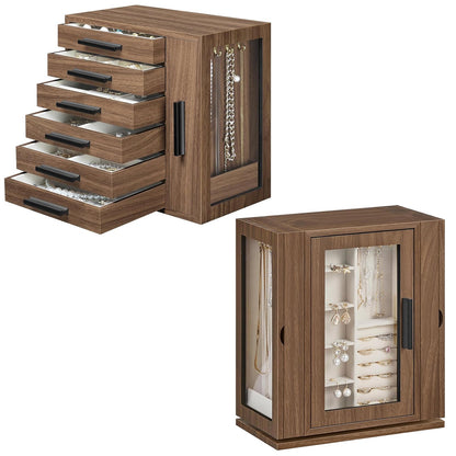 HOOBRO Jewelry Box for Women, Jewelry Organizer Box, 6-Tier Wooden Jewelry Box and 360° Rotating Jewelry Box, Wooden Jewelry Organizer Bundle, BH12JB04-BH30JB04