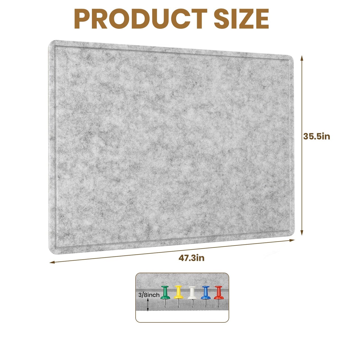 Large Bulletin Board - 48 X 36 inches Decorative Felt Pin Board - 4' x 3' Cork Board Alternative for Wall - Foldable Photo Board Self-Adhesive Vision Board Prayer Board with 30 Pushpins - Silver Gray