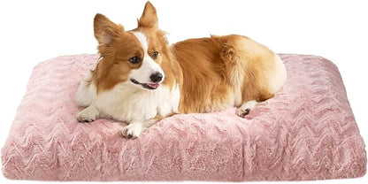 EHEYCIGA Washable Large Dog Bed for Crate 35x23 Inch, Kennel Pad for Dogs Up to 45 lbs, Plush and Comfy Pet Sleeping Mat, Pink