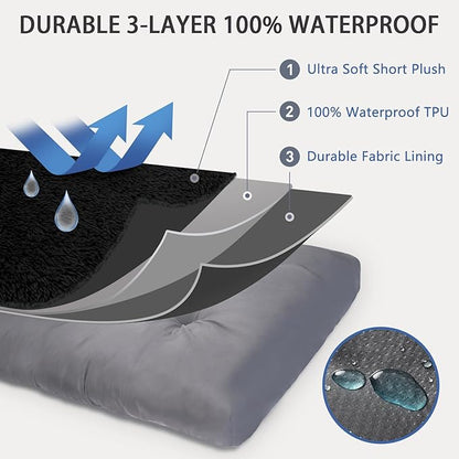 Dog Crate Bed Waterproof Deluxe Plush Dog Beds with Removable Washable Cover Anti-Slip Bottom Pet Sleeping Mattress for Large, Medium, Jumbo, Small Dogs, 47 x 29 inch, Black