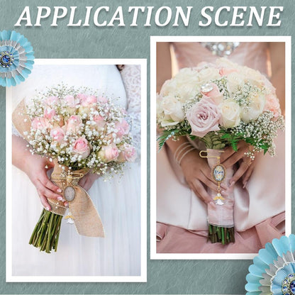 SUNNYCLUE 1 Box 10 Sets Gold Wedding Bouquet Photo Charms Memorial Picture Charm Personalized Glass Oval Picture Cabochons Brooch Pin Angel Wing Charms Kits for Wedding Bride Groom Party Gifts Flowers