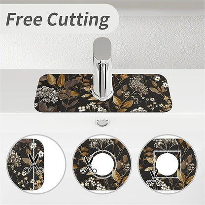 Kitchen Sink Splash Guard，small-flowers and leaves- Faucet Mat Sink