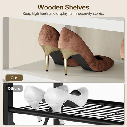 YATINEY 10-Tier Tall Shoe Rack and 12-Tier Tall Shoe Rack Organizer, Wooden Shoe Storage for Closet Holds 48 Pairs, Sturdy Shoe Shelf with X-Shaped Metal Support, for Entryway SS210BR-SS212WW