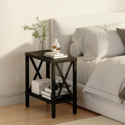 MMEOLUOOK Narrow End Table, Large Sofa Side Table, Farmhouse Nightstand with Storage Shelve, Slim Bedside Table for Living, Room Bedroom, Lounge Black MLBZ17B