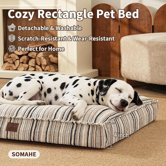 SOMAHE 4 Inch Orthopedic Dog Bed for Crate, 35 x 27 Inch, Black Chenille | Washable Removable Cover, Waterproof Inner Liner, Non-Slip Bottom, Orthopedic Dog Crate Mattress for Medium & Large Dogs